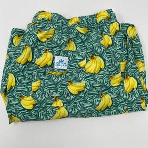 Peter Millar Mens 2XL‎ Green Banana Pattern Stretch Waist Swim Trunks